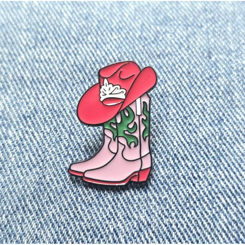 Pink Cowgirl Enamel Pin – Western Boot & Hat Brooch