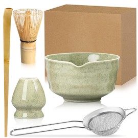 Exquilnova 5PCS Matcha Whisk Set with Matcha Bowl,Matcha Whisk Holder,Matcha Wisk,Matcha Spoon and Matcha Sieve,Matcha Starter Kit for Matcha Tea Ceremony(Matcha Green)