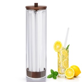 JYPS Straw Holder Dispenser for Long Drinking Straw,13in Acrylic Straw Organizer for Counter with 20 Straws, Wooden Straw Dispenser for Pencils, Kitchen, Classroom(Dark brown, 13 in)