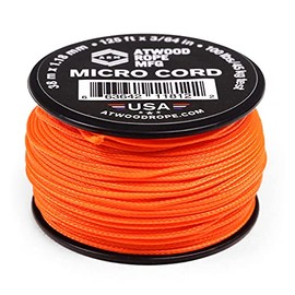 Atwood Rope MFG Micro Utility Cord 1.18mm X 125ft Reusable Spool | Tactical Nylon/Polyester Fishing Gear, Jewelry Making, Camping Accessories (Neon Orange)