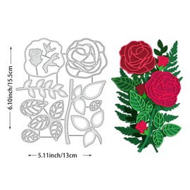 BENECREAT Rose Flower Metal Die Cuts, Flower Leaf Cutting Dies Cut Stencils 3D Metal Stencil Template for DIY Craft Handmade Embossing Scrapbooking DIY Card Crafts Making