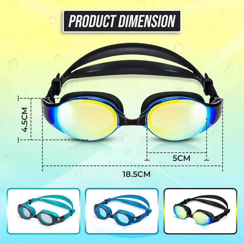 MaiKud Unisex Swimming Goggles with Mirrored Lenses (Black)
