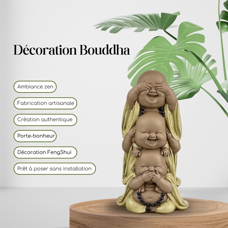 Zen'Light Statue of 3 Laughing Buddhas - See Nothing -