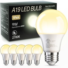 TJOY 6 Pack A19 LED Light Bulbs, 60 Watt Equivalent LED Bulb, Efficient 9W, Soft Warm White 2700K, E26 Standard Base, Non Dimmable Energy Saving Light Bulb, 800LM, 80+ CRI, 120V, UL Listed