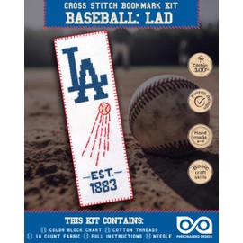 Counted Cross Stitch Kit 'Baseball: LAD' - Hand Embroidery Bookmark with Los Angeles LA Design Pattern
