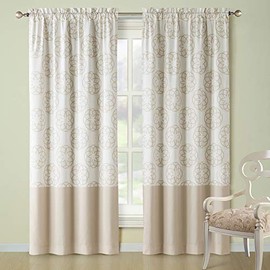 D DS CURTAIN Odisha Tan Circle Polyester Rod Pocket Printed Beige Farmhouse Panels for Living Room,Cream Classic Bedroom Window Curtain,2pcs Pair:Each 42" W x 84" H,Total Size:84" W x 84" H