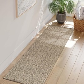 LEEVAN Hallway Runner Rug 2.6' x 8', Natural Braided Kitchen Runner Rug, Washable Woven Reverisible Bathroom Runner, Farmhouse Entryway Rug, Low-Profile Floor Carpet for Doorway