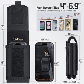 Molle Phone Pouch Tactical Holster Universal Dual Cell Phone Holder Utility EDC Pouch with US Flag Patch (Black)