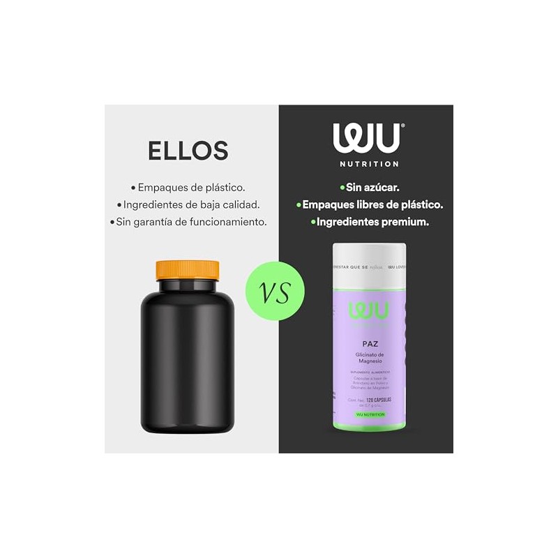 WU Nutrition PAZ | Glicinato de Magnesio | 120 Cápsulas