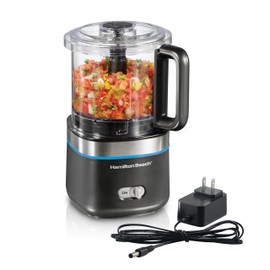 Hamilton Beach Powerful Cordless Mini Food Processor and Vegetable Chopper, 4 Cup Capacity, Fast Recharging, Includes Power Adapter, Chop, Puree, Emulsify, Grind, Dishwasher Safe Bowl, Black (72880)