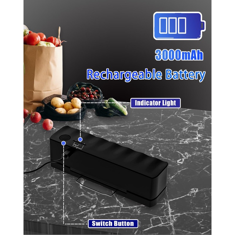 Bag Sealer Mini Rechargeable,3000mAh Heat Sealer Machine with 5 Adjustable