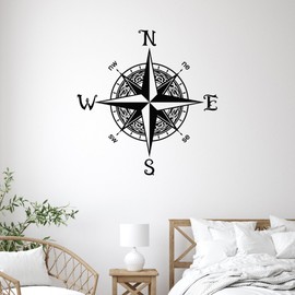 Vinyl Wall Decal Wind Rose Adventure Compass Navigation Stickers Mural Large Decor (g1637) Black