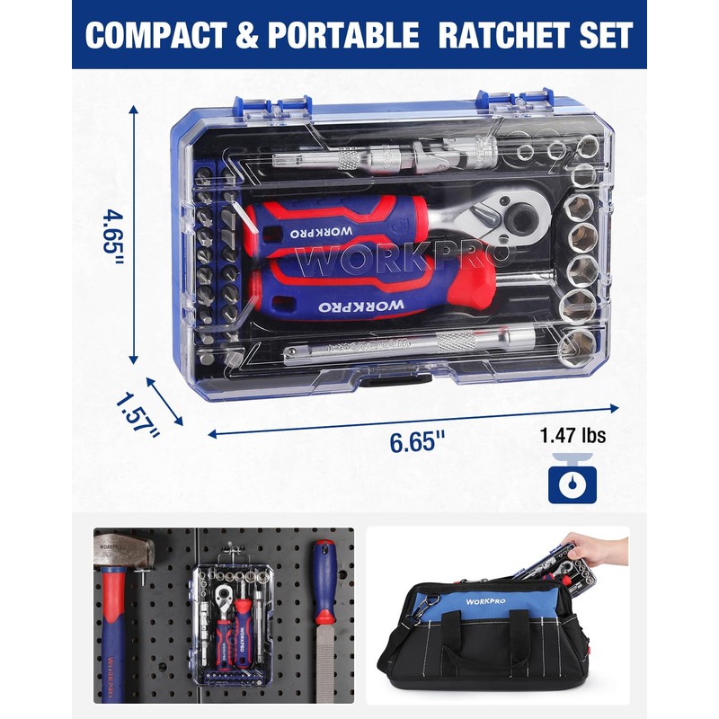 WORKPRO 34 PCS 1/4" Drive Mini Socket Ratchet Wrench Set,