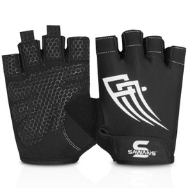 SAWANS Gewichtheber-Handschuhe für Damen und Herren, Fitness-Workout-Training, atmungsaktiv, rutschfest, mit Silikon gepolstert, Handflächenschutz, Halbfinger, Klimmzüge, Schwarz, S