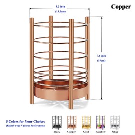 Copper Kitchen Utensil Holder for Kitchen Counter, Stainless Steel Utensil Crocks, Titanium Coating Utensil Storage Caddy Organizer, Cooking Utensil Holder, Easy Cleaning (Rose Gold/7.4''x5.2'')