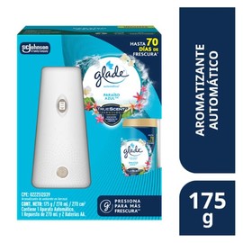 Glade Aromatizante Automático, TrueScent Technology Aroma Paraíso Azul, Hasta 70 días de Frescura Continúa, Incluye 1 Aparato y 1 Repuesto de 270 ml
