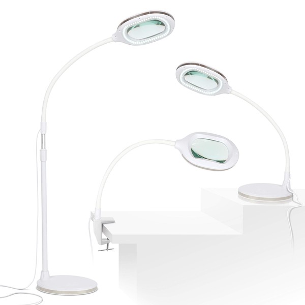 Brightech LightView Pro 3 in 1 Magnifying Lamp - Bright LED Light with Magnifier - Floor Lamp Converts to Desk - Comfort, Flexibility & Durability for Pro Uses, Crafts, Hobbies & Reading