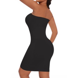 Betaven Strapless Shapewear Full Slip for Women Tummy Control Camisole Slip Dress Seamless Under Dress Body Shaper,Black,X-Large