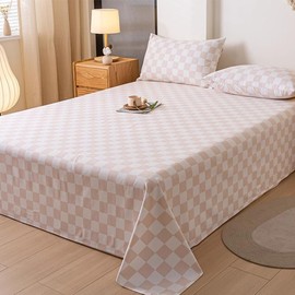 CLOTHKNOW Pink White Plaid Queen Sheet Set 4Pcs Grid Bedding Sheet Sets 1 Fitted Sheet 1 Flat Sheet with 2 Pillow Cases Pink White Bedding Queen Bed Sheet Sets