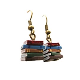 Cute Librarian Stacks of Books Dangle Earrings Clay Unique Drop Dangle Earrings for Women Teachers Students Best Gift Presents for Birthday Holiday Christmas