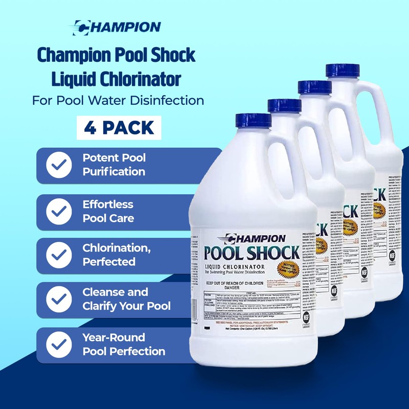 CPDI Champion 4-Pack Pool Shock, 12.5 Liquid Chlorinator for Swimming