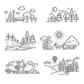 LANGFON Creative Line Drawing Cute Scene Patterns Clear Stamps for Card Making Decoration DIY Scrapbooking, Simple Lines Picture Silicone Stamps Cards for Embossing Album Decor Craft.