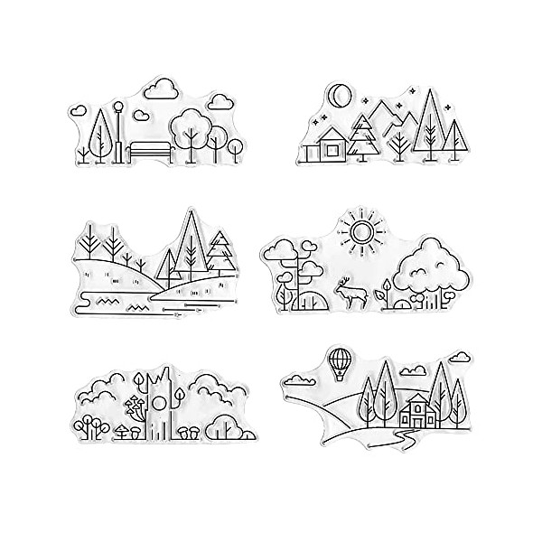LANGFON Creative Line Drawing Cute Scene Patterns Clear Stamps for