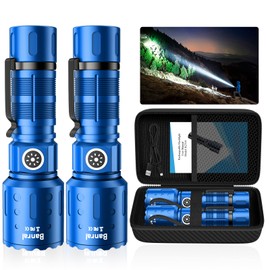 Banral Flashlights High Lumens Rechargeable, Super Bright Long Range Small Powerful Flashlight, 6 Modes LED Tactical Pocket Waterproof Flash Light for Home Emergency (2, Blue)