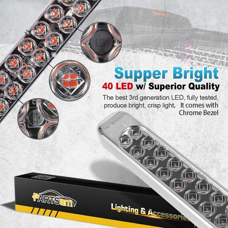 Partsam 2Pcs 17" Clear Lens Red LED Tail Light Bar