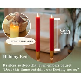 CozierGlow Flameless Vertical Stripes Taper Candles Flickering with Remote and Timer, 3D Moving Flame Taper Candle, 9 Inch Window Candle. (Holiday Red, 9in)