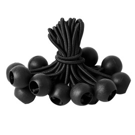 16 Pack Bungee Balls Cords, Black Ball Bungee Heavy Duty Heavyweight 4 inches Tarp Bungee Cords, Weather Resistant Tie Down Strap Diameter 4mm for Canopy, Tarp, Camping, Straps, Tent, Poles and Wires