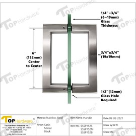 Stainless Steel 304 Grade Tubular Back to Back Shower Door Pull Handle (6-Inch, Square, Brush Satin Finish SSSP152S)