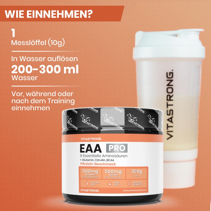 EAA Pulver 300g, Aminosäuren Essenziell EAA PRO Vitastrong, 9 Essentielle