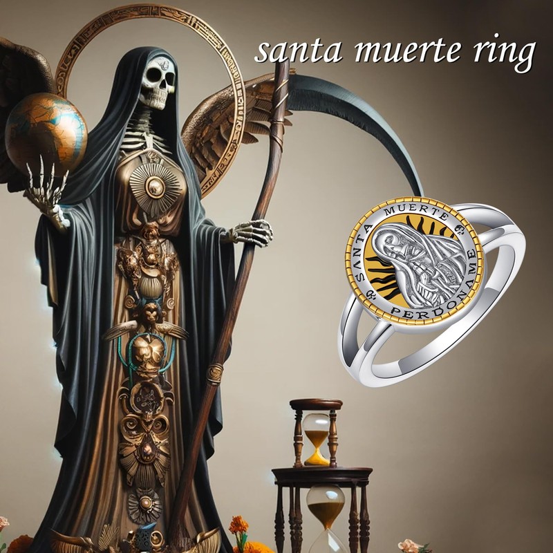 ONEFINITY Santa Muerte Ring 925 Sterling Silver Santa Muerte Rosary
