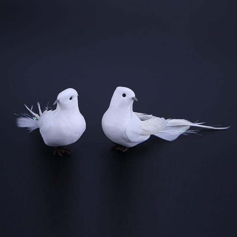 POFET 2pcs Artificial Foam Feather White Birds Decorative Fake Doves