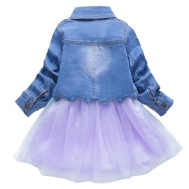 Yao Spring Autumn Little Girls Clothing Set Child Kids Denim Jacket and Long Sleeve Dress 2 Pieces Set(2T, Purple)