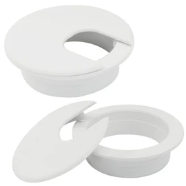 Kyuionty 2 Inch/50mm White Desk Grommet, Plastic Cable Hole Cover Computer Table Cord Wire Organizer, Desktop Cord Management for Home Office/TV Stands Tabletops (2 Pack)