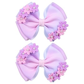 4in Pearl Flower Hair Bows Girls Pink Purple Ribbon Hair Bow Alligator Clips Floral Hair Pins Birthday Wedding Party Dress Summer Outfit Decor Accessories for Toddler Teens Kids