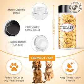Glasstery Cat Dog Pet Treat Training Dry Food Canister Countertop Container Indoor Display Jar Bottle Glass Accessories Gifts Screw Top 18oz Small (2-Pack Glass with Durable Plastic Lid)