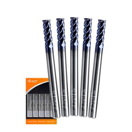 I4KES 1/8” Carbide Square End Mill- 4 Flute Milling Bit Set for Steel, Forge Steel, Copper, Alloys < HRC 50 - AlTiN Coating CNC Router Bit, 45 Degree Helix (Length 2", 5 pcs)