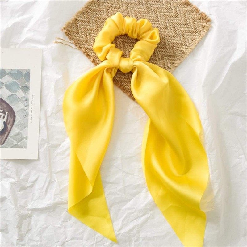 3Pcs Yellow Bow Scrunchies, Satin Ribbon Ponytail Hair Tie, Rope