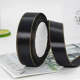 MajorCrafts® 25mm 22metres Gold Edge Trim Satin Fabric Ribbon Roll Craft Embellishments (Black R39)