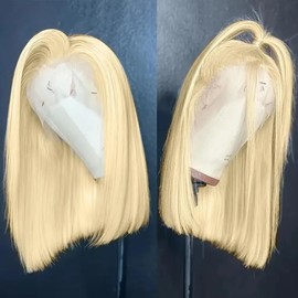 Bestvivid Blonde Bob Lace Front Wigs Human Hair 13x4 HD Transparent Lace Front Wigs Remy Human Hair Pre Plucked Lace Frontal Wig 180% Density Glueless #613 Bob Wigs Bleached Knots 16in
