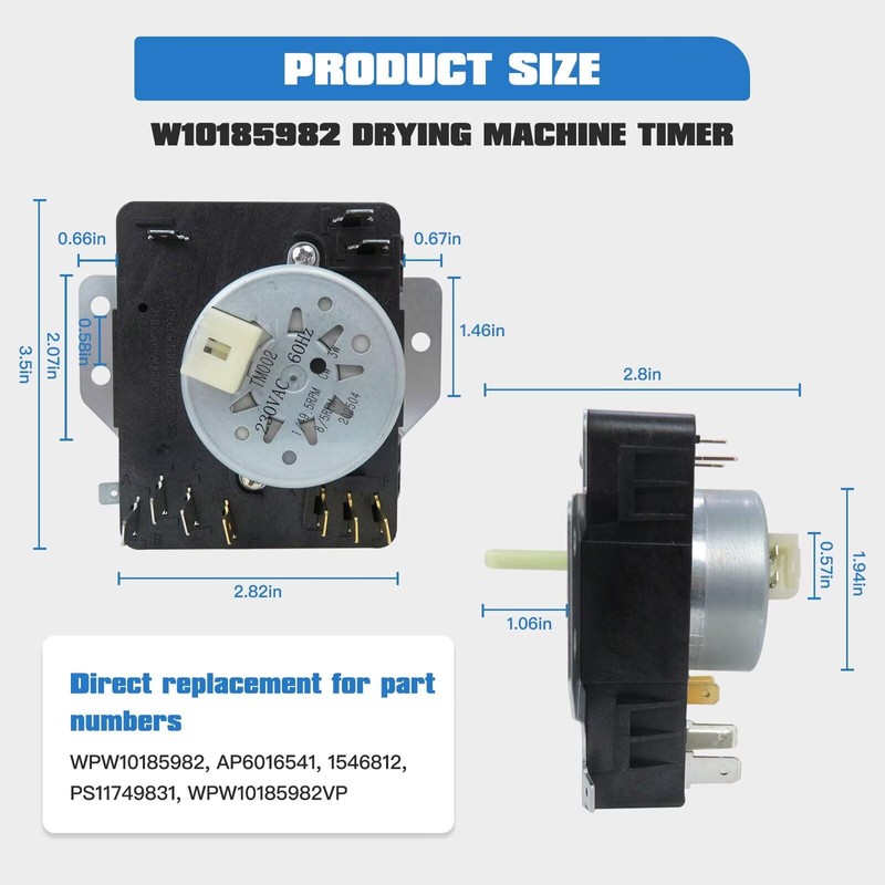Dryer Timer Replacement for W10185982, for Whirlpool Dryer Model WED4815EW1
