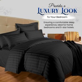 Sunshine Comforts Single Duvet Cover Set - 3PC Hypoallergenic Satin Stripes Microfiber Quilt Cover Single Bedding Set with Pillow Cases-Breathable & Anti Wrinkle Single Duvet Cover (Black)