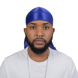Silky Durag - Gorra de satén para hombre y mujer, 360 Wave, Azul / Patchwork, X-Large