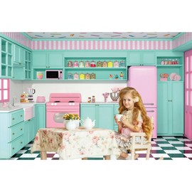 Renaiss Pink Green Kitchen Backdrop 10x6.5ft Vinyl Dream House Ktchen Floor Kitchen Scene Photography Background for Girls Woman Video Shooting Photo Studio Prop