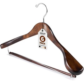 DEILSY Wide Shoulder Wooden Suit Hangers with Non-Slip Pants Bar & 360° Swivel Hook - Smooth Finish Coat Hangers for Men and Women - Heavy Duty Clothes Hanger – Pack of 6