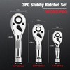 WORKPRO 3PC Stubby Ratchet Set 1/4" 3/8" 1/2" Drive Ratchet