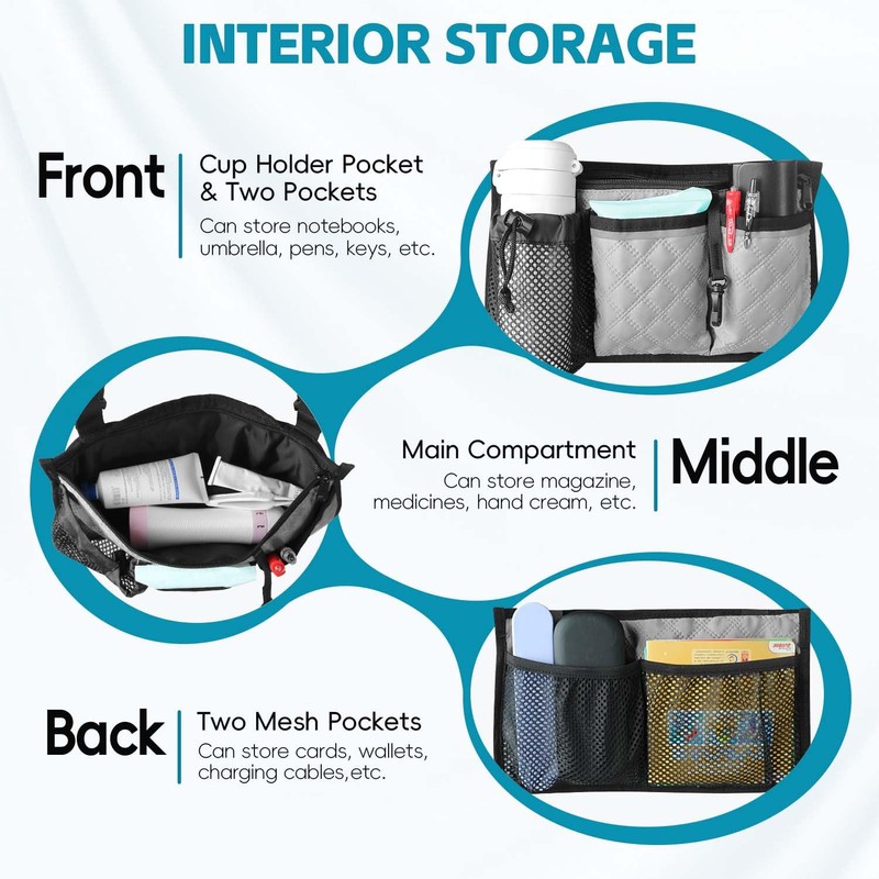 SHIFANQI Wheelchair Bag with Cup Holder, Wheelchair Accessories Armrest Side